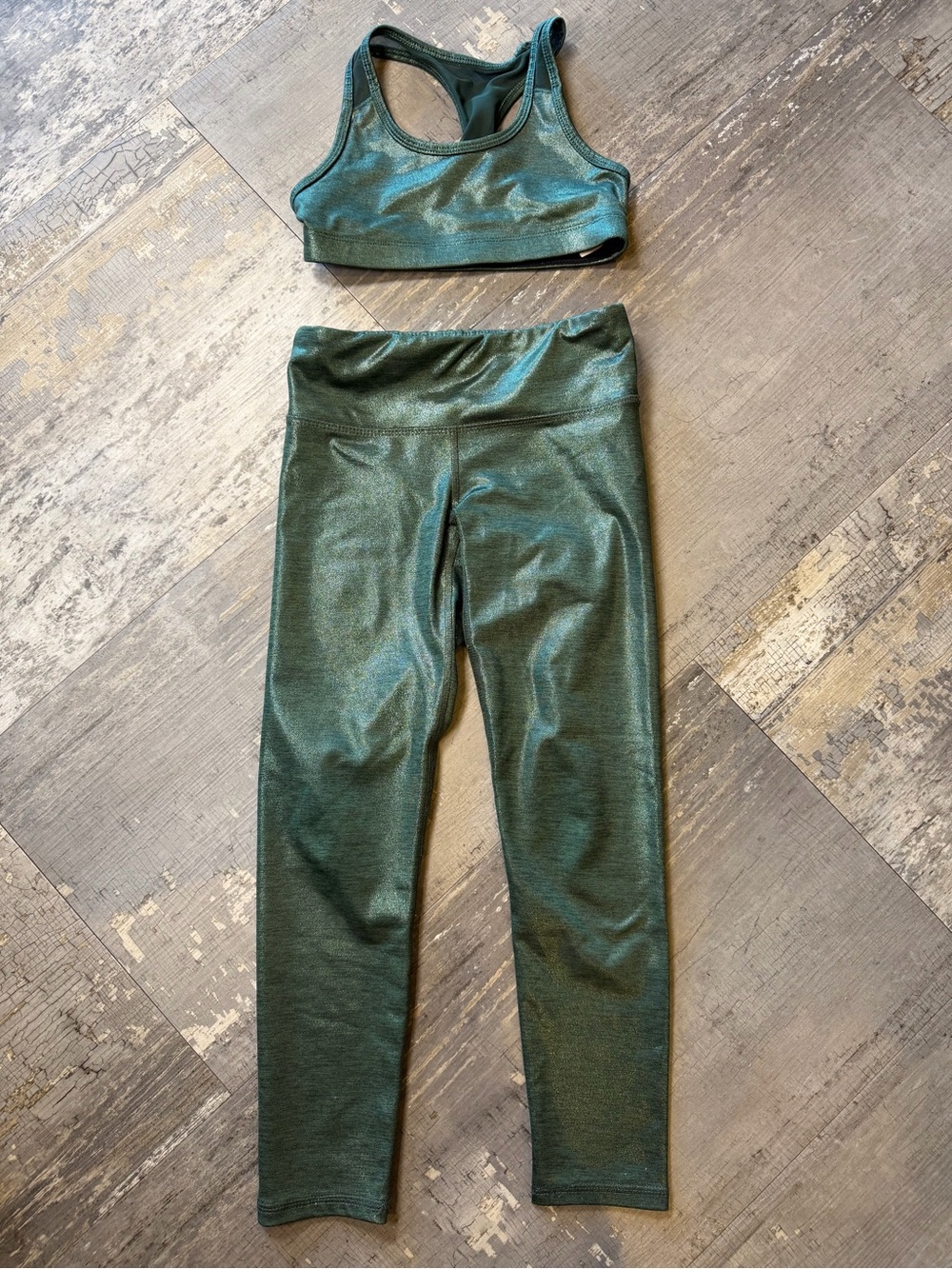 Old Navy Metallic Green Kids Leggings & Sports Bra Set